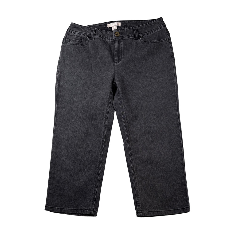 Chicos Jeans Womens 1 (US 8) Black Capri Straight Stretchy‎ Basic Minimalist